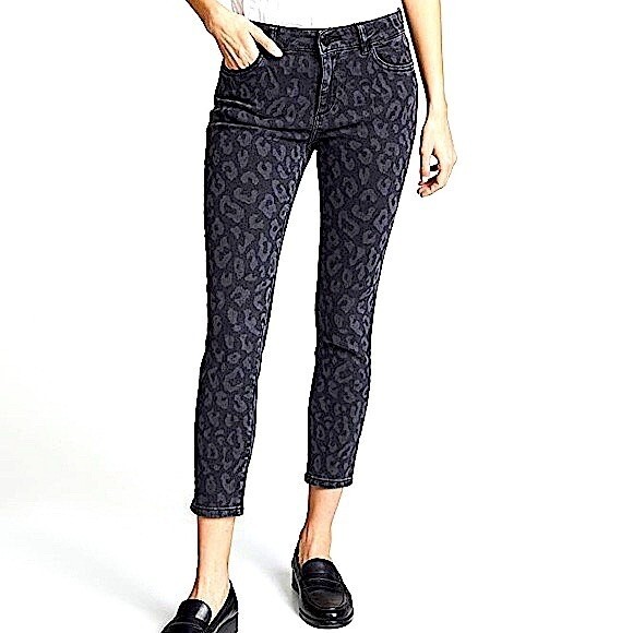 DL1961 Florence Cropped Mid-Rise Instasculpt Skinny Memphis Animal Print Jeans - Picture 1 of 8